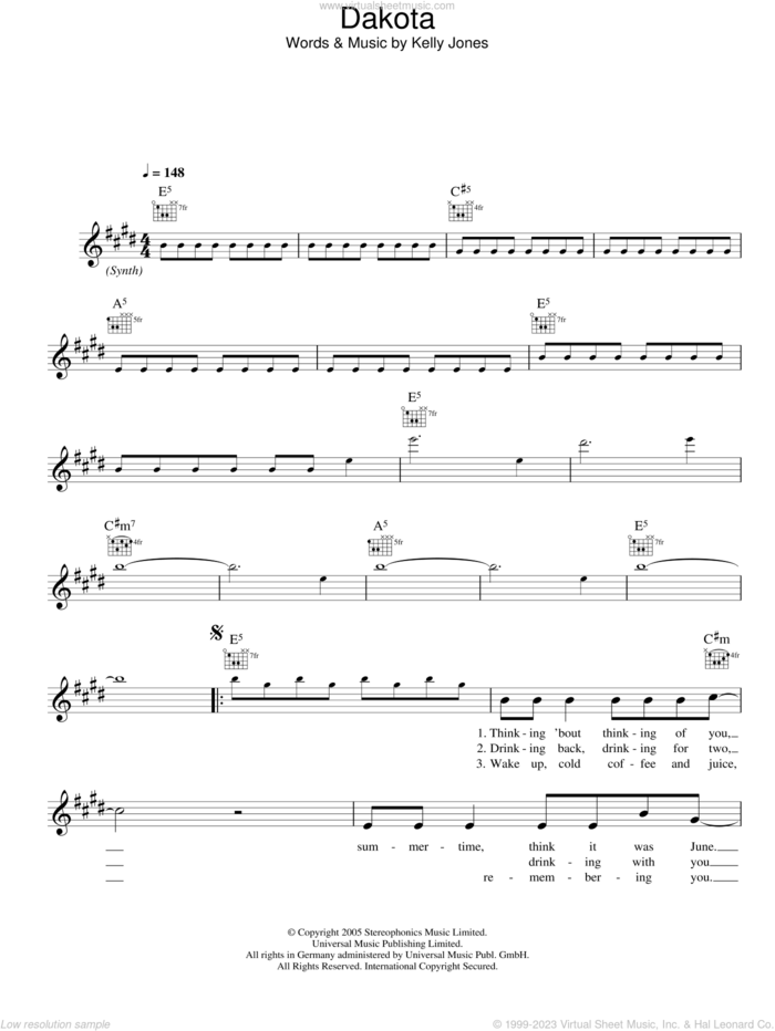 Dakota sheet music for voice and other instruments (fake book) by Stereophonics and Kelly Jones, intermediate skill level