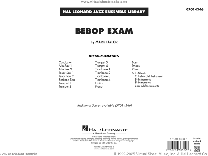 Bebop Exam (COMPLETE) sheet music for jazz band by Mark Taylor, intermediate skill level