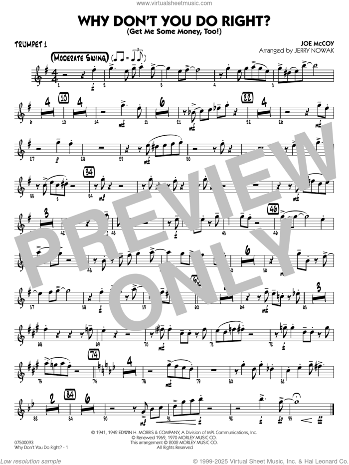 Why Don't You Do Right (arr. Jerry Nowak)  sheet music for jazz band (trumpet 1) by Peggy Lee, Jerry Nowak and Joe McCoy, intermediate skill level