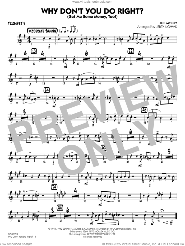 Why Don't You Do Right (arr. Jerry Nowak)  sheet music for jazz band (trumpet 3) by Peggy Lee, Jerry Nowak and Joe McCoy, intermediate skill level