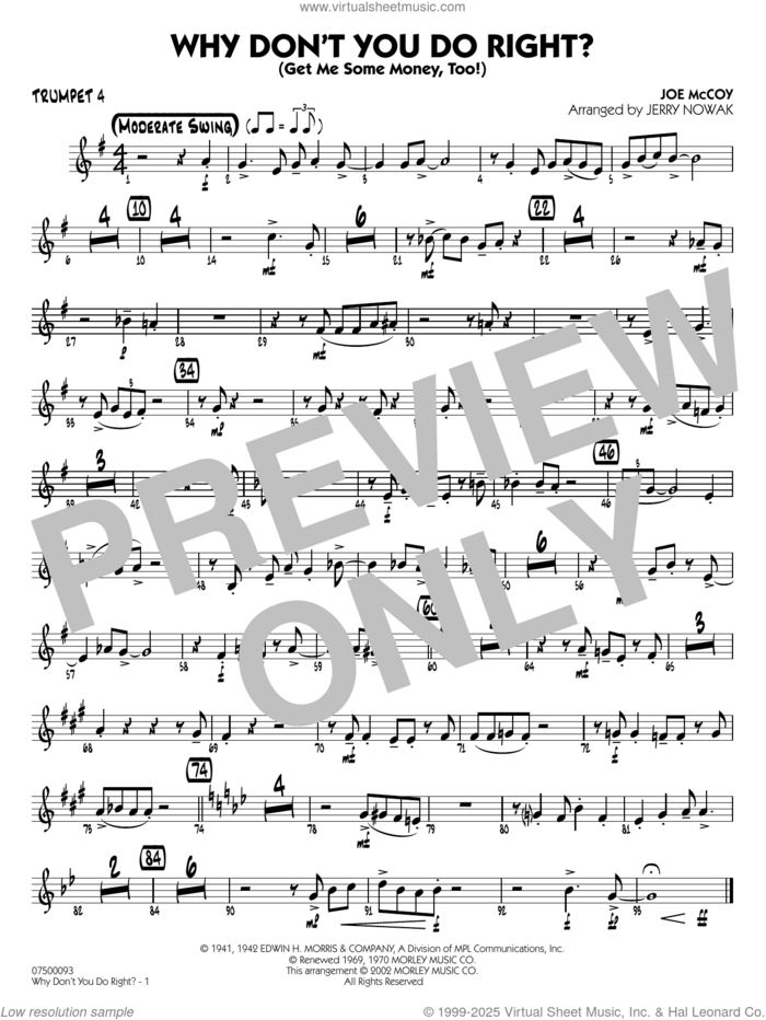 Why Don't You Do Right (arr. Jerry Nowak)  sheet music for jazz band (trumpet 4) by Peggy Lee, Jerry Nowak and Joe McCoy, intermediate skill level