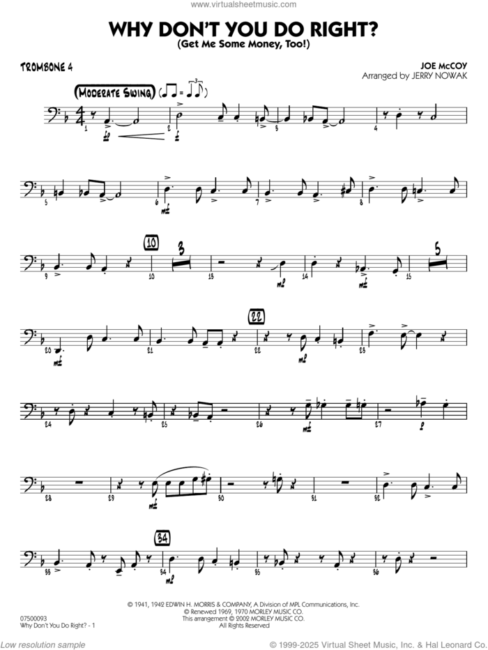 Why Don't You Do Right (arr. Jerry Nowak)  sheet music for jazz band (trombone 4) by Peggy Lee, Jerry Nowak and Joe McCoy, intermediate skill level