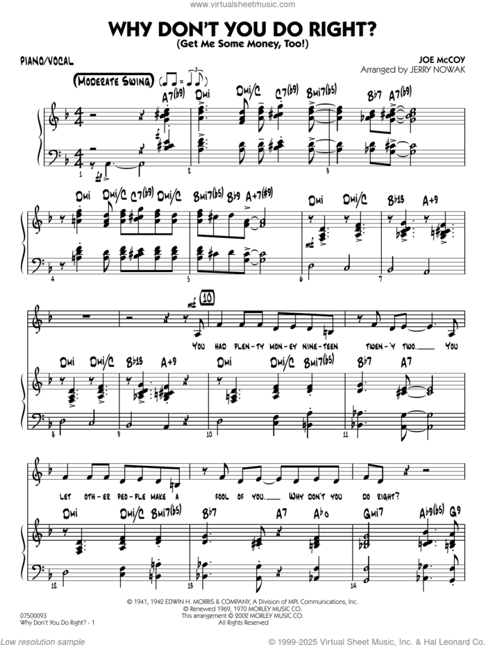 Why Don't You Do Right (arr. Jerry Nowak)  sheet music for jazz band (piano/vocal) by Peggy Lee, Jerry Nowak and Joe McCoy, intermediate skill level