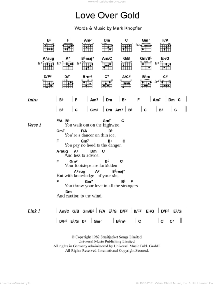 Love Over Gold sheet music for guitar (chords) by Dire Straits and Mark Knopfler, intermediate skill level