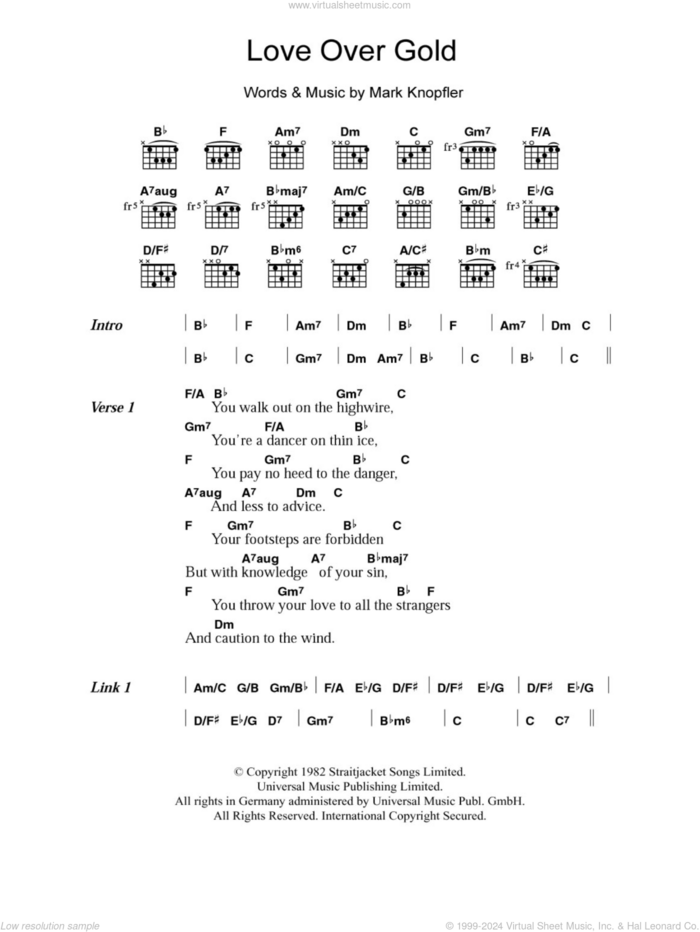 Love Over Gold sheet music for guitar (chords) by Dire Straits and Mark Knopfler, intermediate skill level