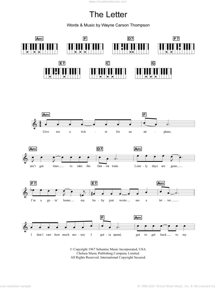 The Letter sheet music for piano solo (chords, lyrics, melody) by The Box Tops and Wayne Carson Thompson, intermediate piano (chords, lyrics, melody)