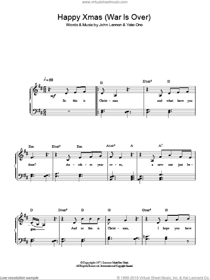 Happy Xmas (War Is Over), (easy) (War Is Over) sheet music for piano solo by John Lennon and Yoko Ono, easy skill level