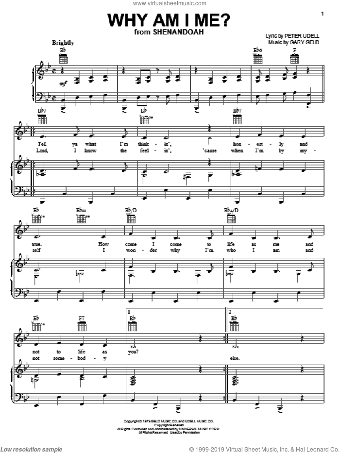 Why Am I Me? sheet music for voice, piano or guitar by Peter Udell, Shenandoah (Musical) and Gary Geld, intermediate skill level