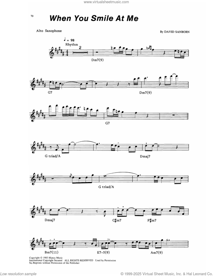 When You Smile At Me sheet music for alto saxophone (transcription) by David Sanborn, intermediate skill level