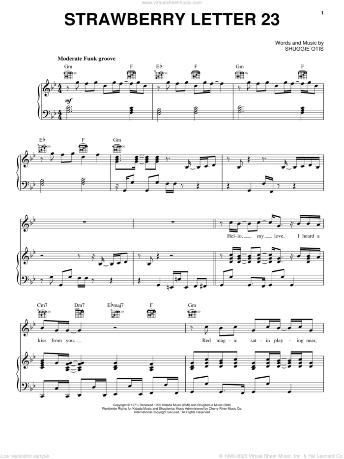 Strawberry Letter 23 sheet music for voice, piano or guitar by The Brothers Johnson and Shuggie Otis, intermediate skill level