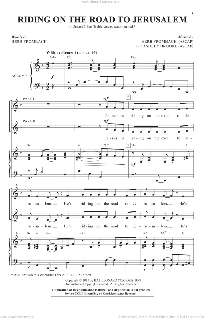 Riding On The Road To Jerusalem sheet music for choir (2-Part) by Herb Frombach and Ashley Brooke, intermediate duet