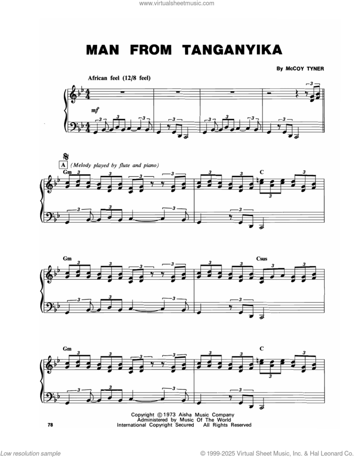 Man From Tanganyika sheet music for piano solo (transcription) by McCoy Tyner, intermediate piano (transcription)