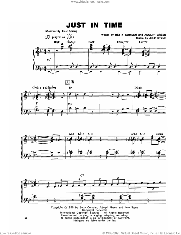 Just In Time sheet music for piano solo (transcription) by McCoy Tyner, Adolph Green, Betty Comden and Jule Styne, intermediate piano (transcription)