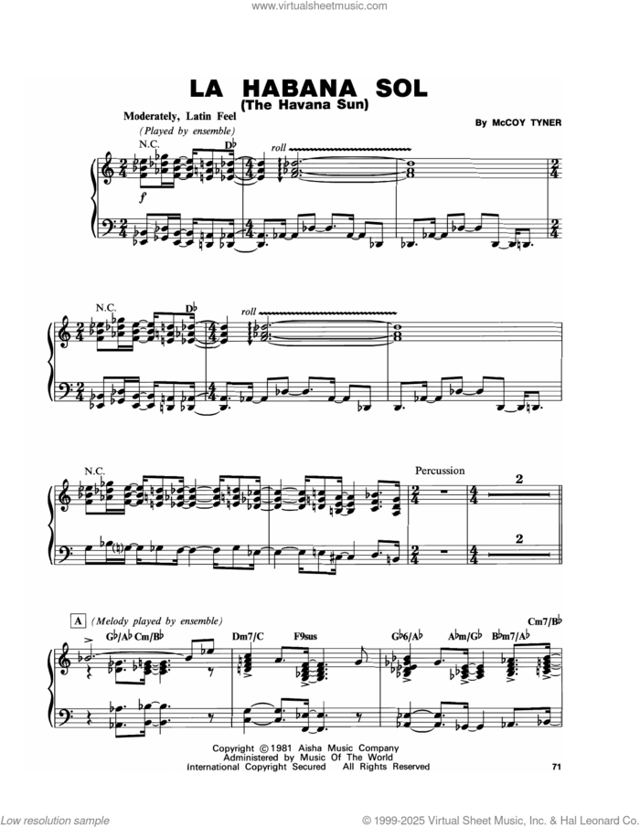 Havana Sol (La Habana Sol) sheet music for piano solo (transcription) by McCoy Tyner, intermediate piano (transcription)