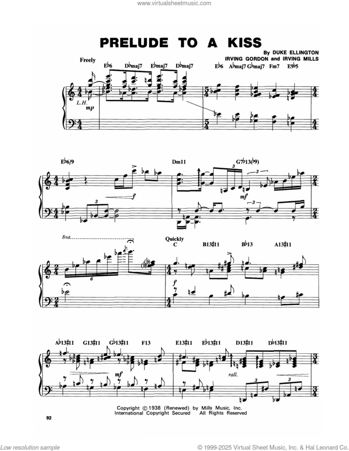 Prelude To A Kiss sheet music for piano solo (transcription) by McCoy Tyner, Duke Ellington, Irving Gordon and Irving Mills, intermediate piano (transcription)