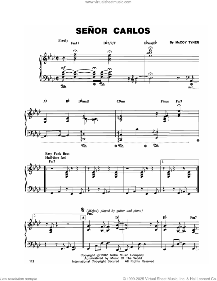 Senor Carlos sheet music for piano solo (transcription) by McCoy Tyner, intermediate piano (transcription)