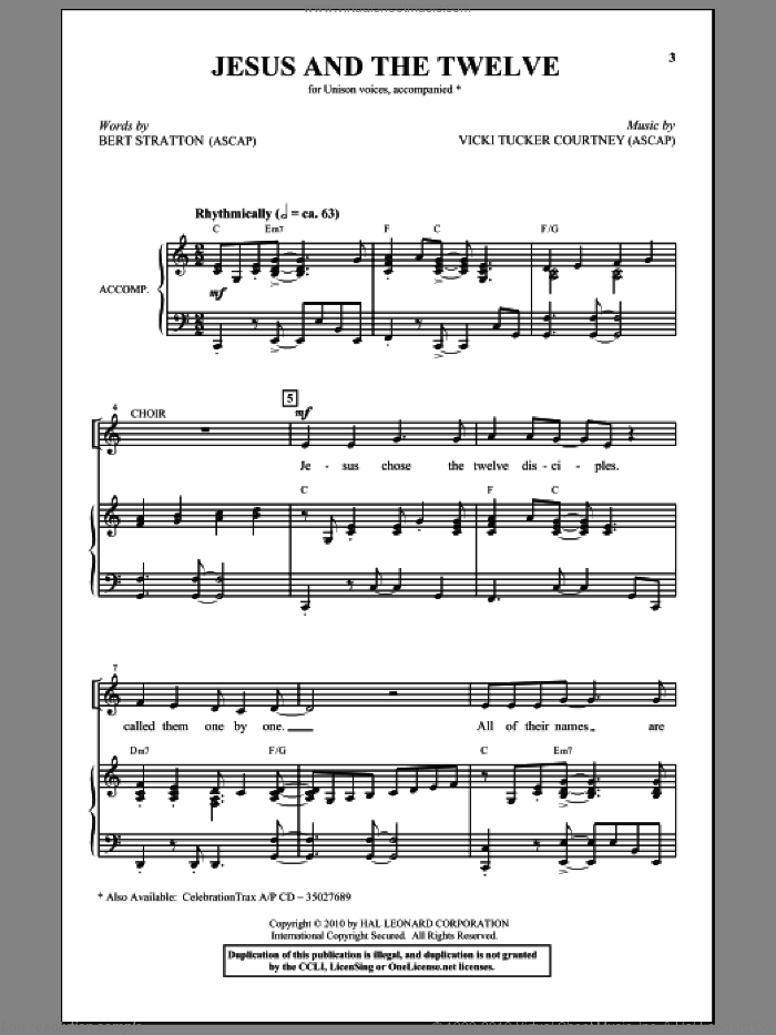 Jesus And The Twelve sheet music for choir (Unison) by Vicki Tucker Courtney and Bert Stratton, intermediate skill level
