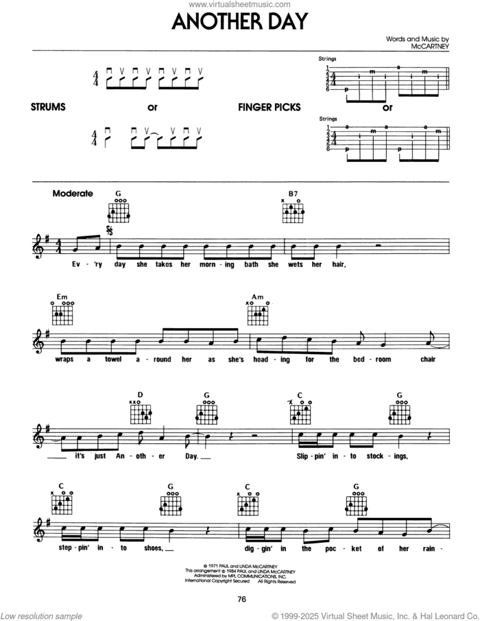 Another Day sheet music for guitar solo (chords) by Paul McCartney and Linda McCartney, easy guitar (chords)