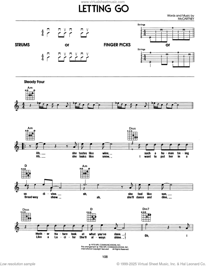 Letting Go sheet music for guitar solo (chords) by Wings, Linda McCartney and Paul McCartney, easy guitar (chords)