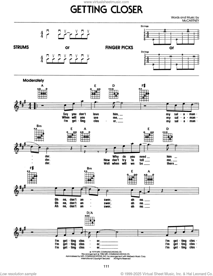Getting Closer sheet music for guitar solo (chords) by Wings and Paul McCartney, easy guitar (chords)