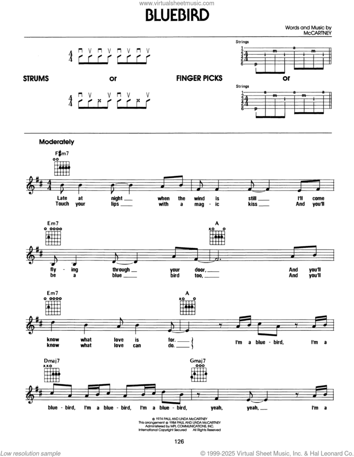 Bluebird sheet music for guitar solo (chords) by Paul McCartney and Linda McCartney, easy guitar (chords)