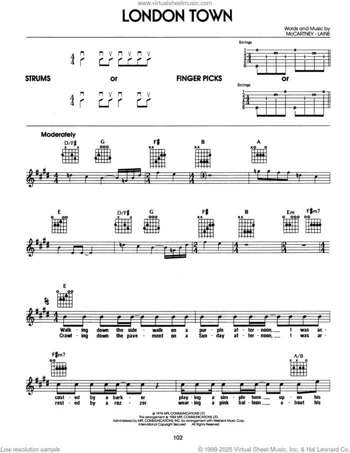 London Town sheet music for guitar solo (chords) by Paul McCartney and Denny Laine, easy guitar (chords)