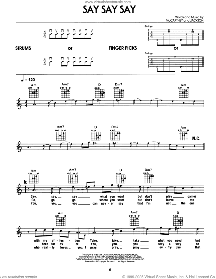 Say Say Say sheet music for guitar solo (chords) by Paul McCartney, Paul McCartney and Michael Jackson and Michael Jackson, easy guitar (chords)