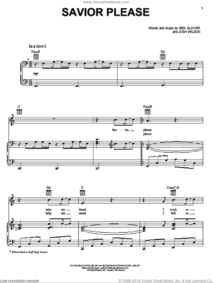 Savior Please sheet music for voice, piano or guitar by Josh Wilson and Ben Glover, intermediate skill level