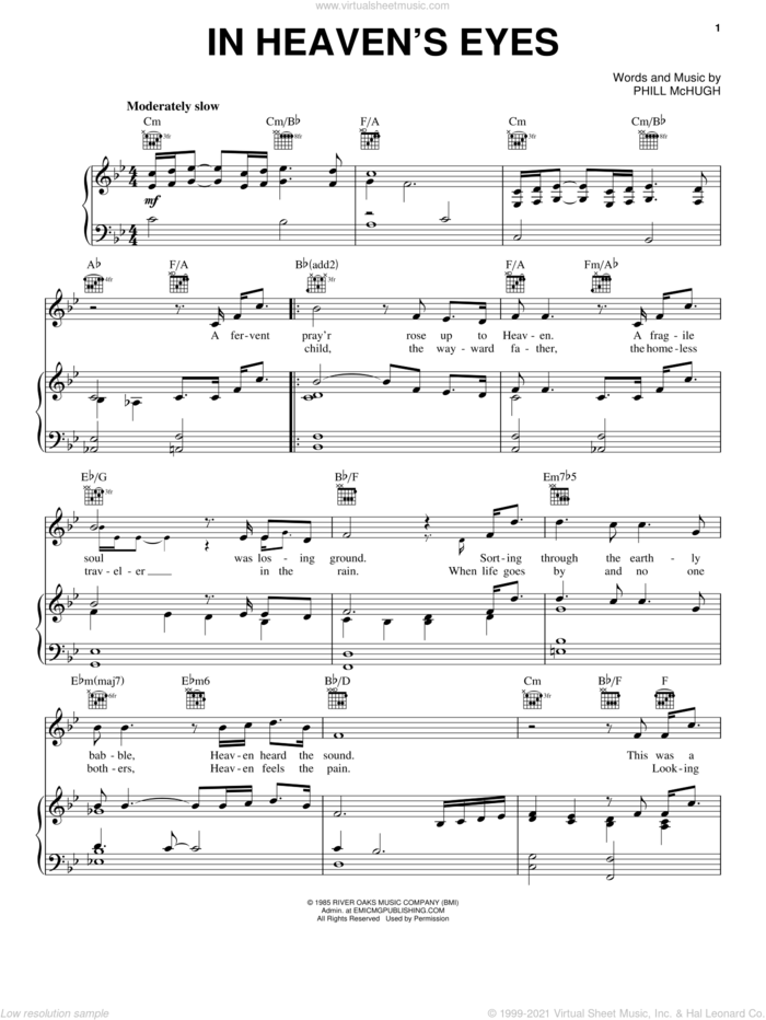 In Heaven's Eyes sheet music for voice, piano or guitar by Sandi Patty and Phill McHugh, intermediate skill level