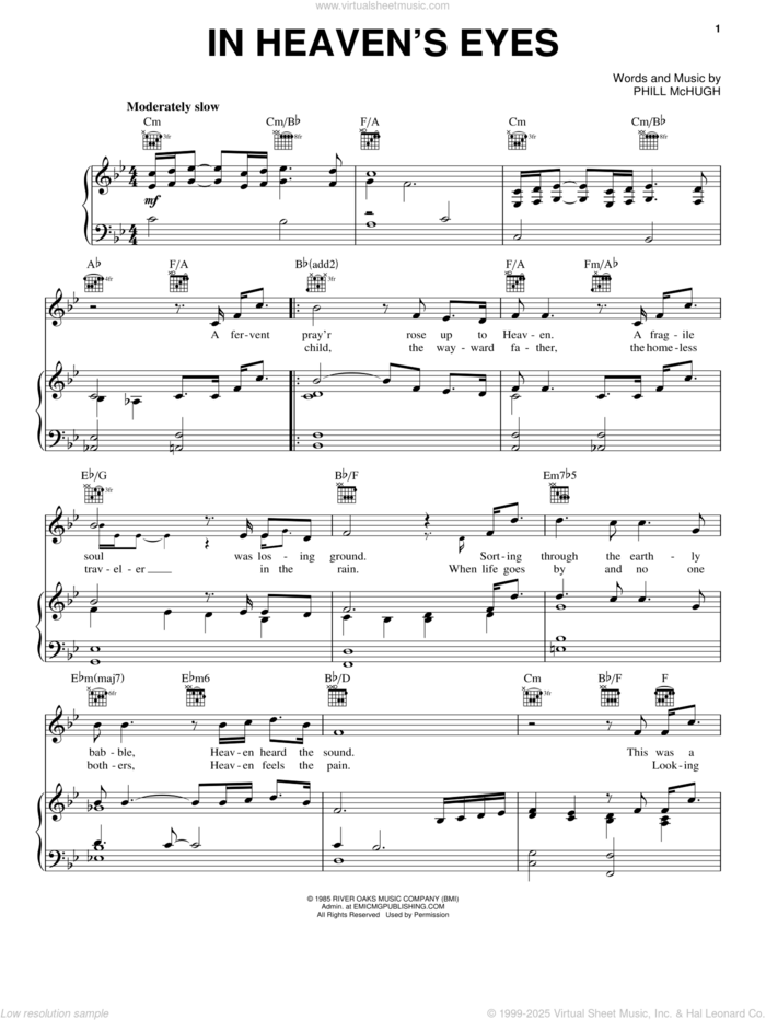 In Heaven's Eyes sheet music for voice, piano or guitar by Sandi Patty and Phill McHugh, intermediate skill level