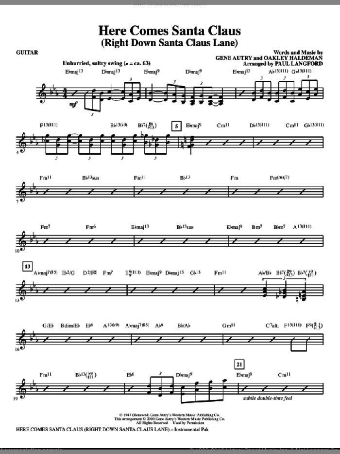 Here Comes Santa Claus (Right Down Santa Claus Lane) (complete set of parts) sheet music for orchestra/band (Rhythm) by Gene Autry, Oakley Haldeman and Paul Langford, intermediate skill level