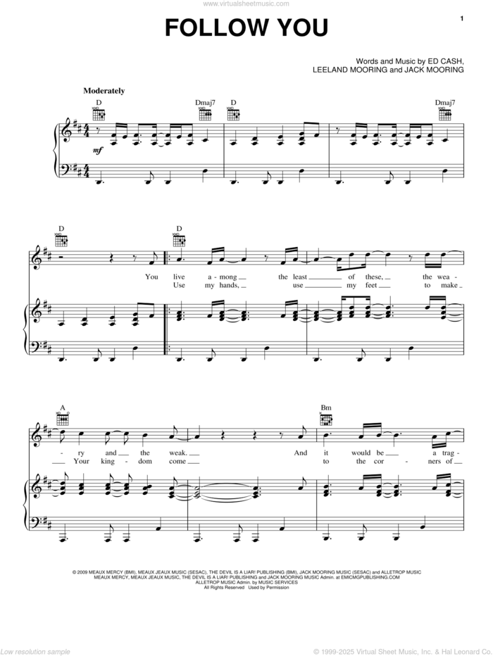 Follow You sheet music for voice, piano or guitar by Leeland with Brandon Heath, Brandon Heath, Leeland, Ed Cash, Jack Mooring and Leeland Mooring, intermediate skill level