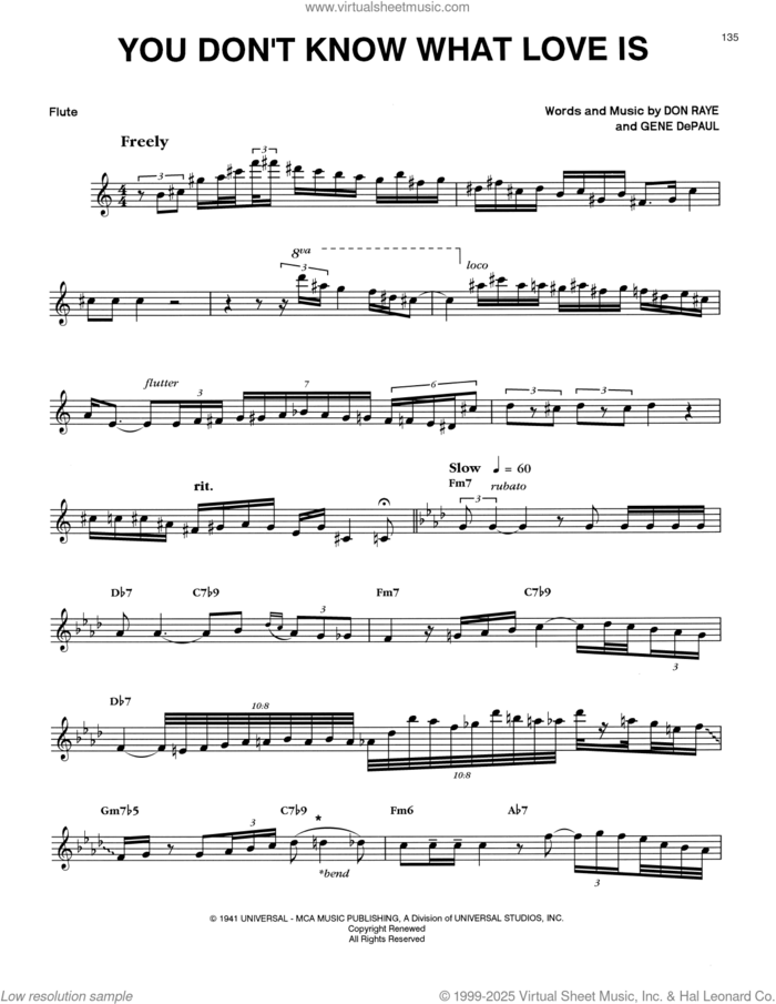 You Don't Know What Love Is sheet music for flute solo by Eric Dolphy, Don Raye and Gene DePaul, intermediate skill level