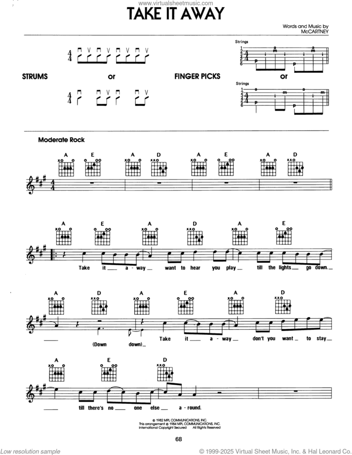 Take It Away sheet music for guitar solo (chords) by Paul McCartney, easy guitar (chords)