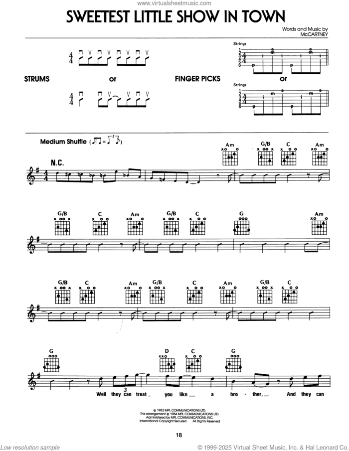 Sweetest Little Show In Town sheet music for guitar solo (chords) by Paul McCartney, easy guitar (chords)