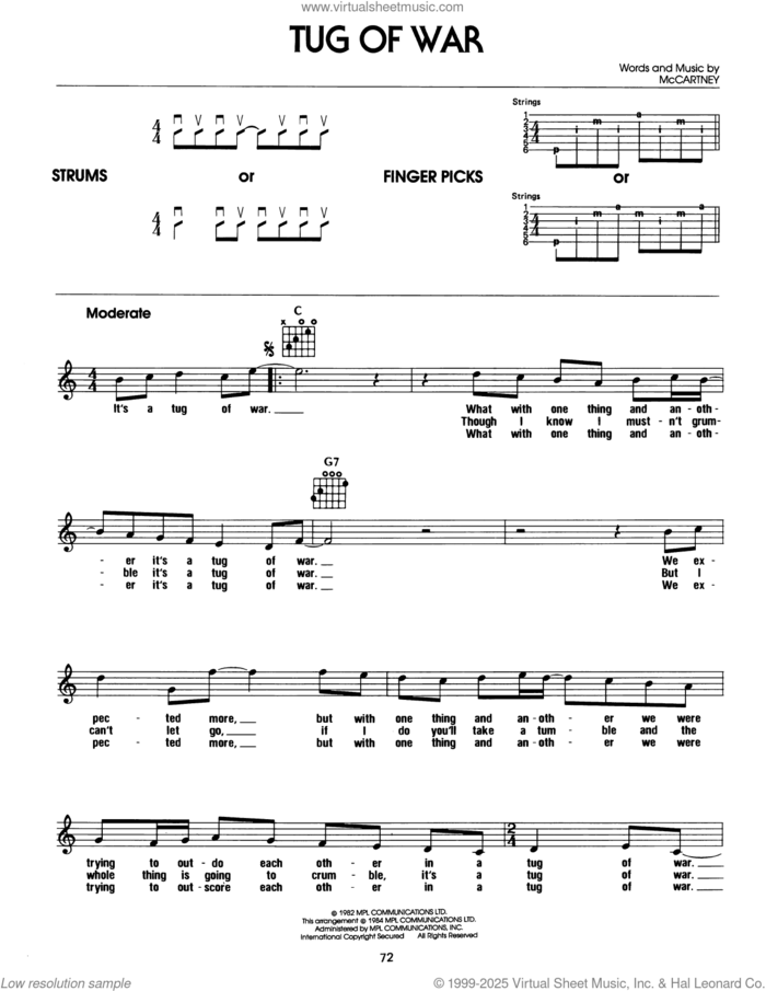 Tug Of War sheet music for guitar solo (chords) by Paul McCartney, easy guitar (chords)
