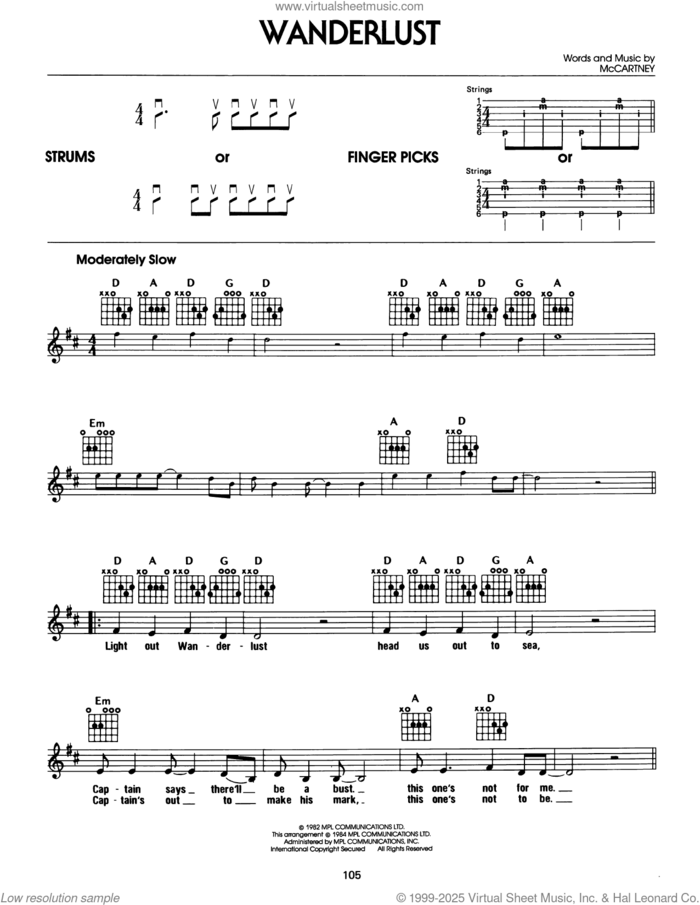 Wanderlust sheet music for guitar solo (chords) by Paul McCartney, easy guitar (chords)