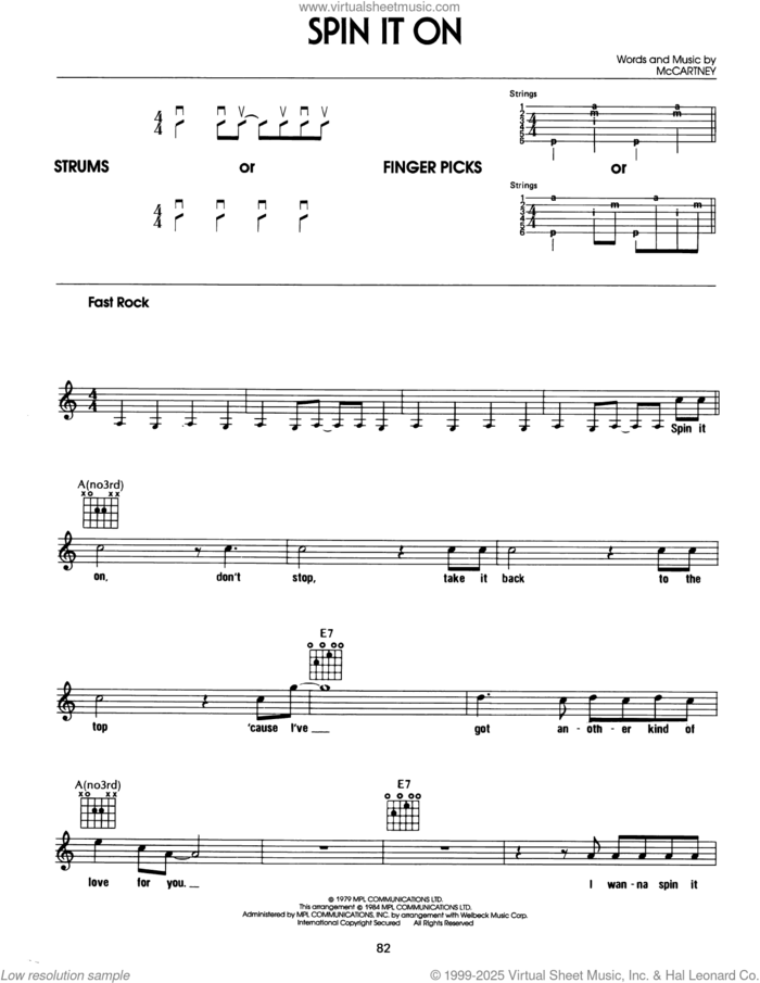 Spin It On sheet music for guitar solo (chords) by Paul McCartney, easy guitar (chords)