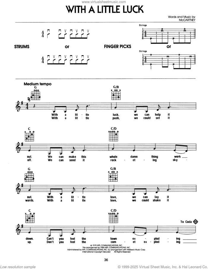 With A Little Luck sheet music for guitar solo (chords) by Wings and Paul McCartney, easy guitar (chords)