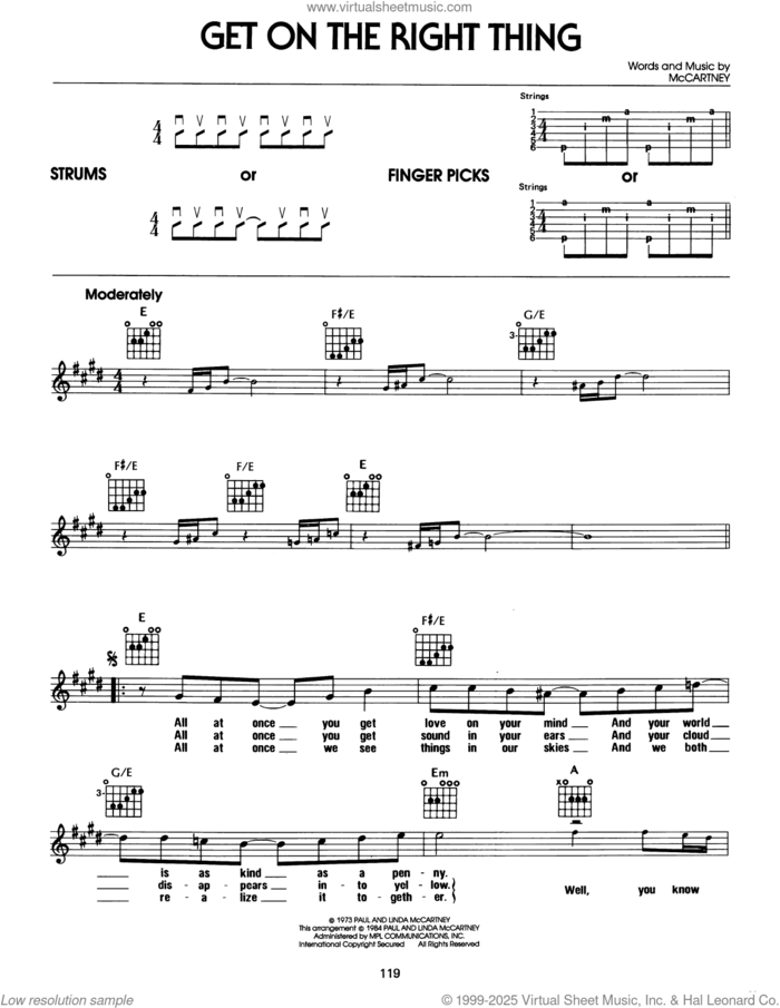 Get On The Right Thing sheet music for guitar solo (chords) by Paul McCartney and Linda McCartney, easy guitar (chords)