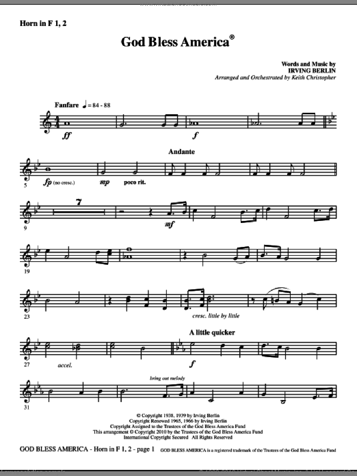 God Bless America (complete set of parts) sheet music for orchestra/band (Orchestra) by Irving Berlin and Keith Christopher, intermediate skill level
