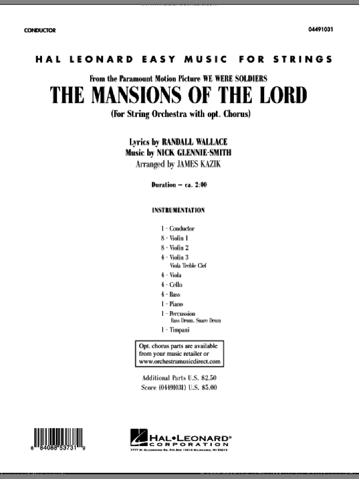 The Mansions Of The Lord (from We Were Soldiers) (COMPLETE) sheet music for orchestra by James Kazik, Nick Glennie-Smith and Randall Wallace, intermediate skill level