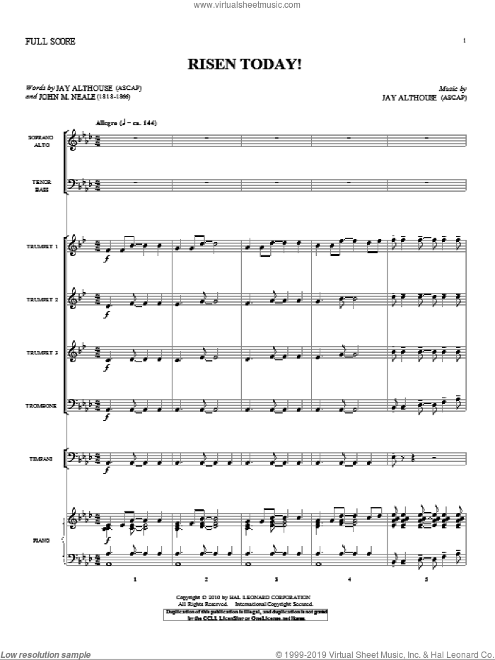 Risen Today! (complete set of parts) sheet music for orchestra/band (Orchestra) by Jay Althouse and John Mason Neale, intermediate skill level