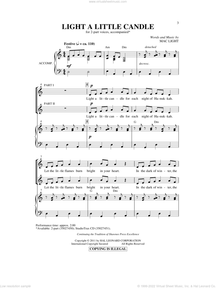 Light A Little Candle sheet music for choir (2-Part) by Mac Light, intermediate duet