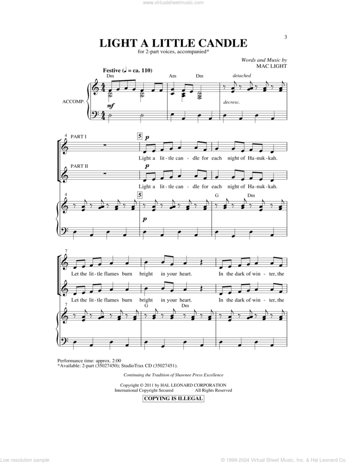 Light A Little Candle sheet music for choir (2-Part) by Mac Light, intermediate duet