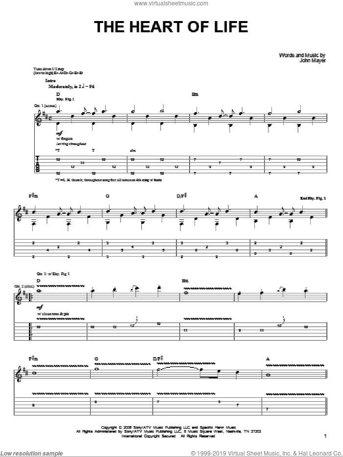 The Heart Of Life sheet music for guitar solo (chords) by John Mayer, easy guitar (chords)