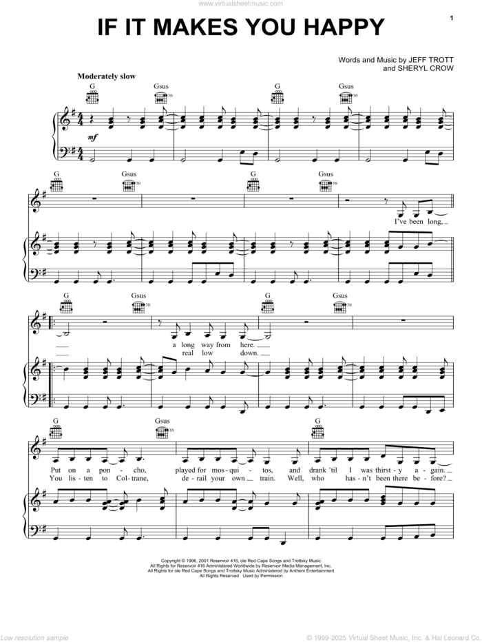 If It Makes You Happy sheet music for voice, piano or guitar by Sheryl Crow and Jeff Trott, intermediate skill level