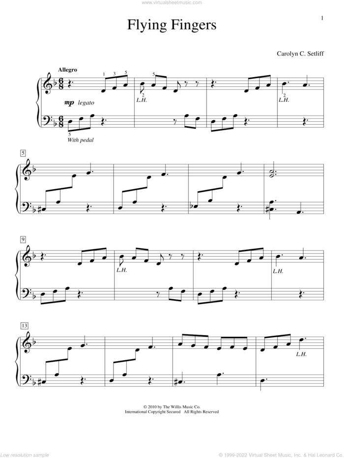 Flying Fingers sheet music for piano solo (elementary) by Carolyn C. Setliff, beginner piano (elementary)