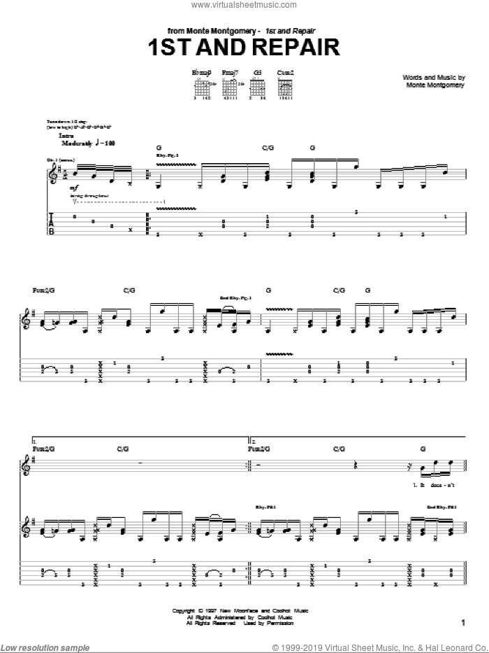 1st And Repair sheet music for guitar (tablature) by Monte Montgomery, intermediate skill level