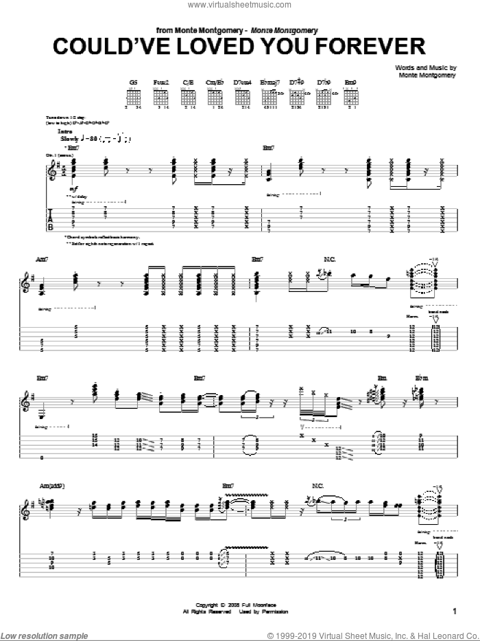 Could've Loved You Forever sheet music for guitar (tablature) by Monte Montgomery, intermediate skill level